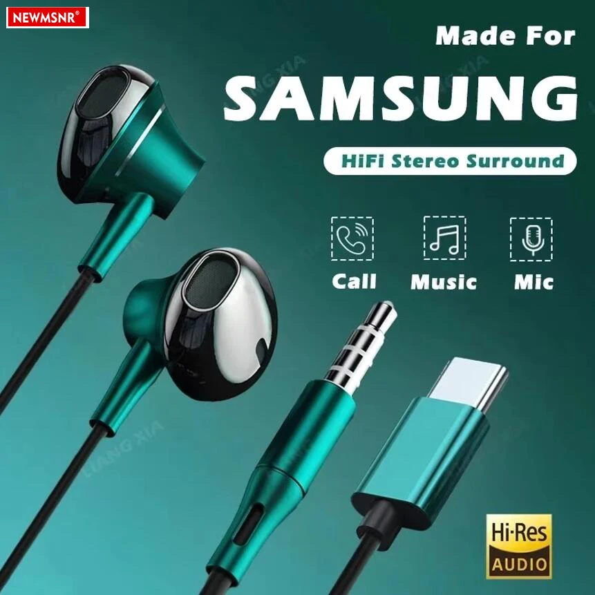 Auriculares tipo C con micrófono HD, cascos con cable de 3,5mm, estéreo, HiFi, graves, Control de volumen, para iPhone 15 y Samsung Galaxy