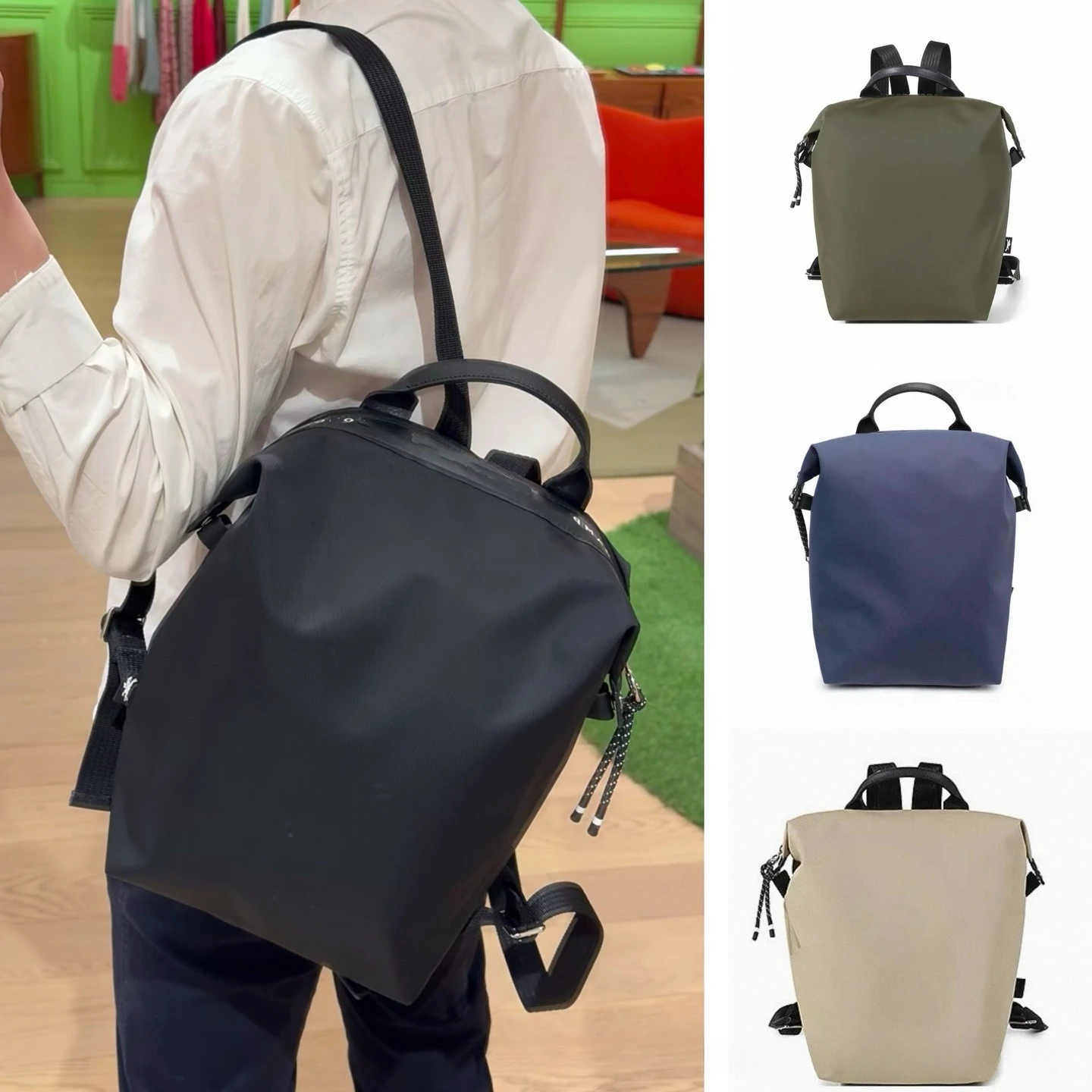 Nowy plecak z nylonu twill z podwójnymi szelkami ze skóry naturalnej, plecak unisex i uniwersalny.