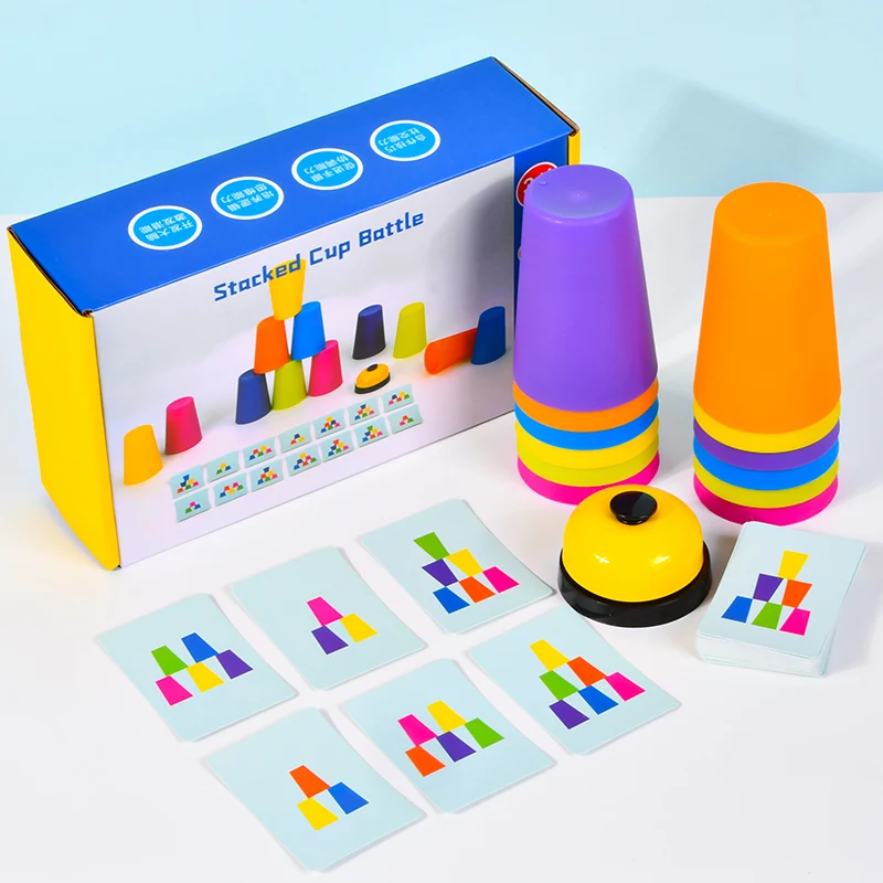 Zabawki Montessori Stack Cup gra z kartą Kid edukacyjne oświecenie intelektualne kolor poznanie logika szkolenie dzieci
