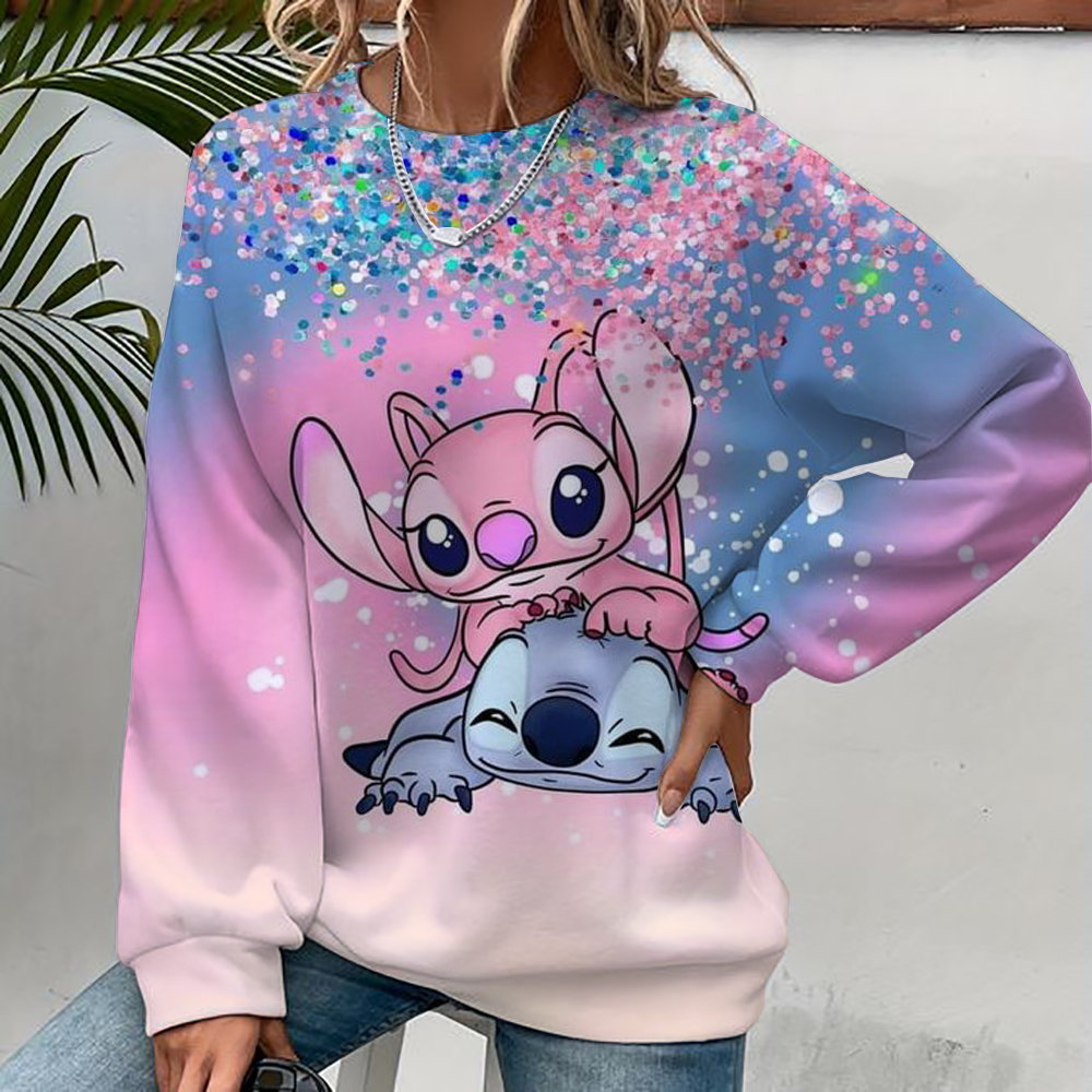 Sweat à capuche pour femmes, imprimé Disney Stitch, mode automne quotidien, manches longues, col rond, pull ample, dessin animé, Style Boho