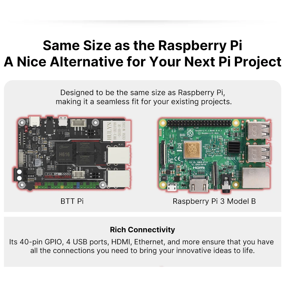 หน้าจอ: BIGTREETECH BTT PI V1.2 Board Quad Core Cortex-A53 2.4G WiFi 40Pin GPIO VS Raspberry PI 3B สีส้ม Pi สําหรับ Klipper 3D เครื่องพิมพ์ DIY