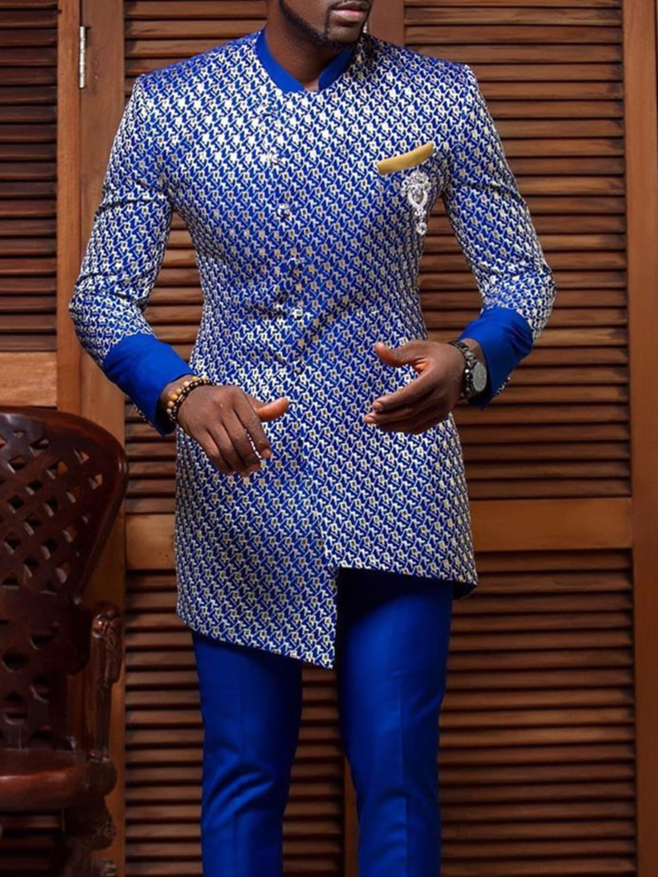 Рубашка мужская с длинным рукавом и воротником-стойкой, в этническом стиле