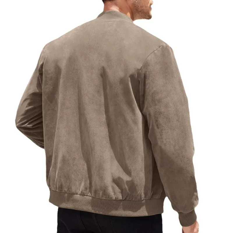 Amazon Suede Solid Color Zipper Jacket Casual Vintage Long Sleeve Cardigan Jacket Men