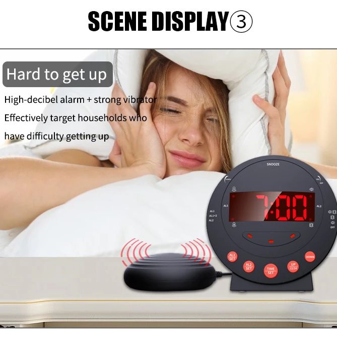 TS-BC600 vibration alarm clock custom alarm snooze time battery USB charging