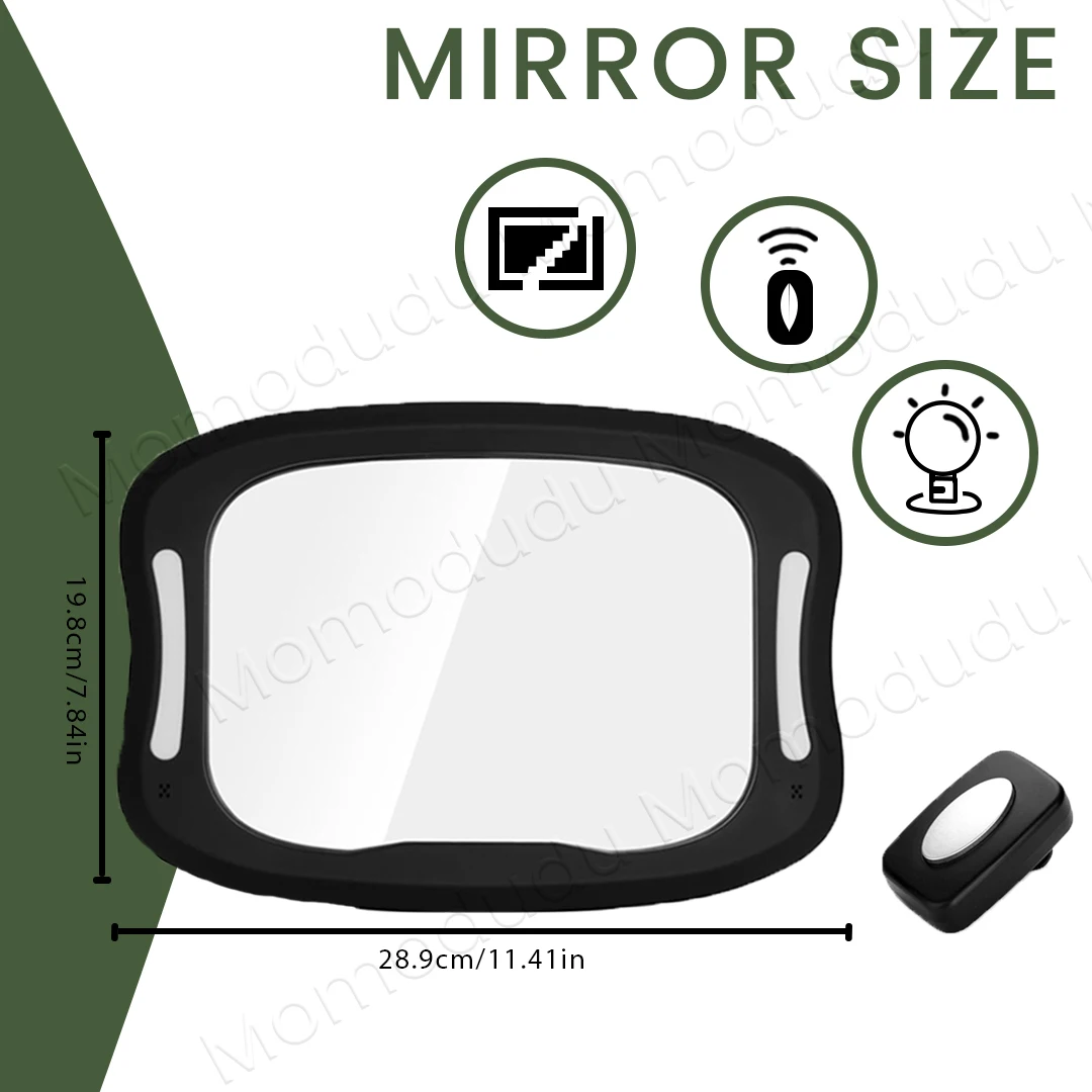Miroir de voiture pour bébé LED avec télécommande lumière LED douce 360 °   Acrylique incassable à rotation pour une visualisation claire, s'adapte à tous les véhicules
