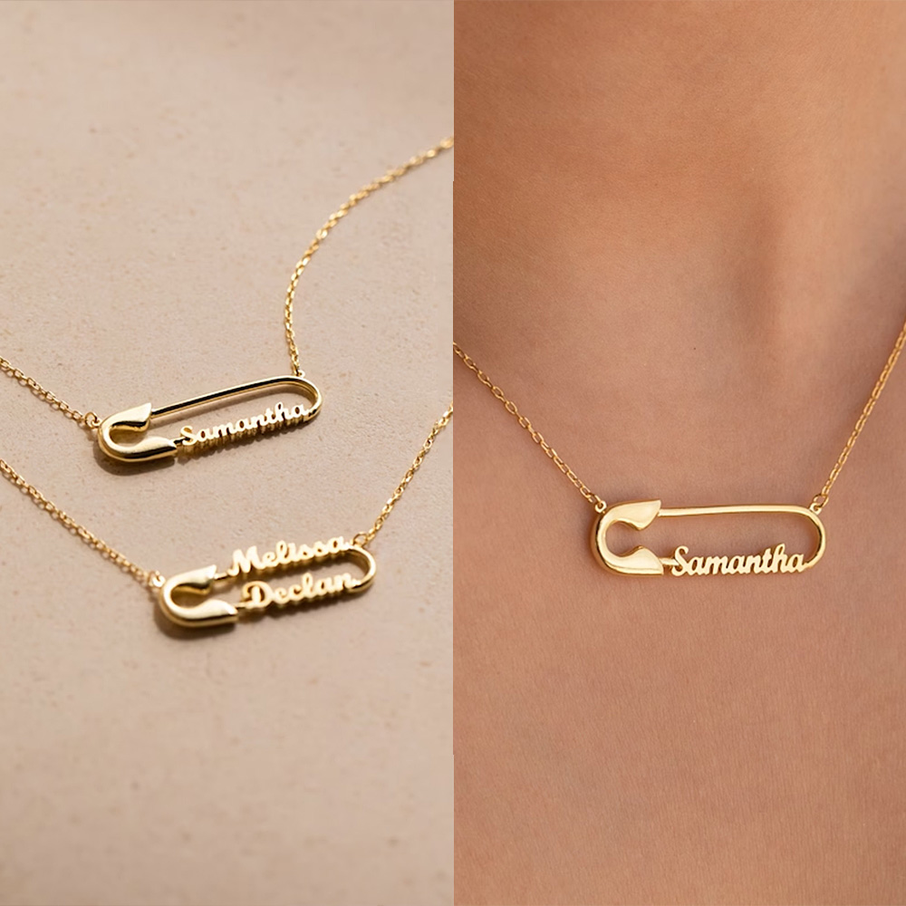 Collar con colgante de Clip de papel de doble nombre personalizado Para Mujer, cadenas de oro personalizadas, joyería de acero inoxidable, Collar de regalo Para Mujer