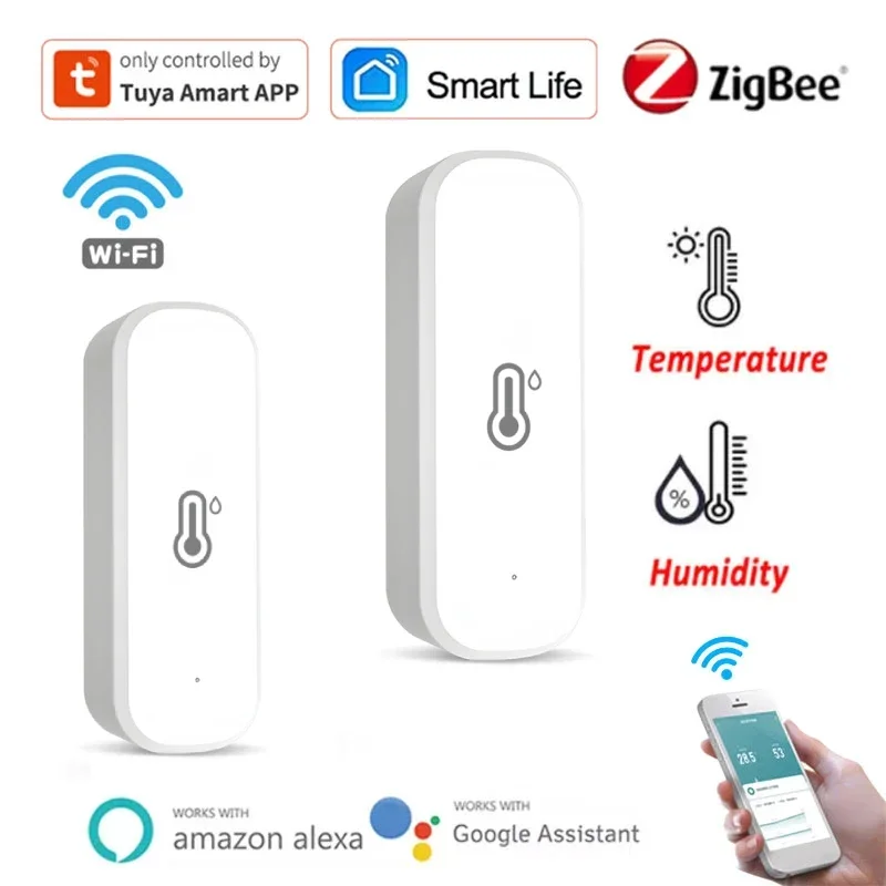 Czujnik temperatury i wilgotności Tuya Zigbee Zasilany bateryjnie Aplikacja Zdalny monitoring Sterowanie głosem Współpracuje z Alexa Google Home Smart Life