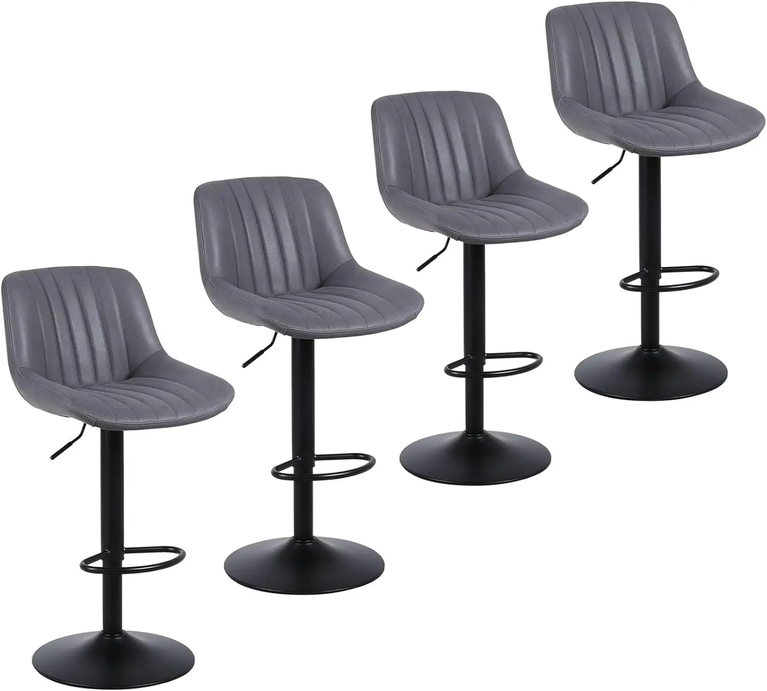 Conjunto de 4 bancos de bar Ralex-chair, bancos de bar giratórios com altura de balcão e encosto, cadeiras de bar ajustáveis em couro PU, cinza escuro