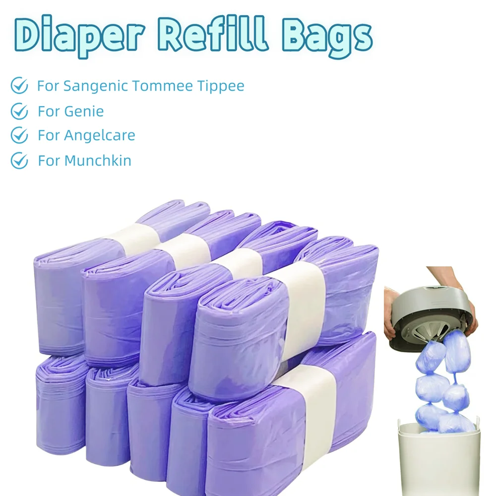 Worki do wymiany do torebek na pieluchy Tommee Tippee, worki do wymiany do pojemników na pieluchy Genie i Angelcare, worki do wymiany do pojemników na pieluchy Munchki bez zapachu.