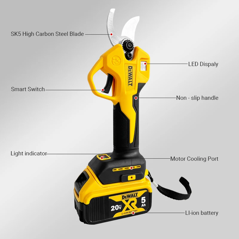 DEWALT 20V Brushless Electric Scissors Cordless Pruning Shears Multifunctional Fruit Tree Branche Cutter Garden Tool