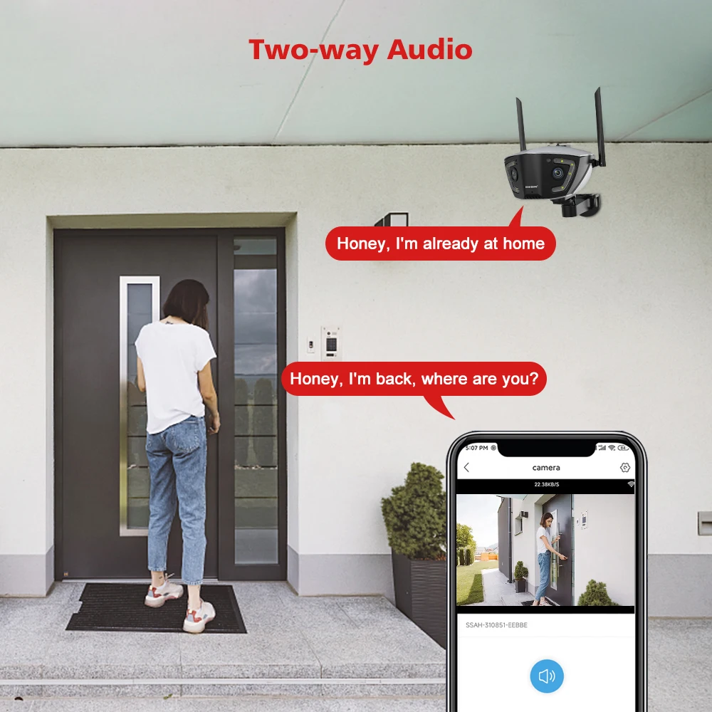 Cámara de vigilancia Wifi para exteriores 4MP 4G POE lente dual 180 °   Aplicación Camhipro de cámara de seguridad de visión nocturna en color ultraancho angular