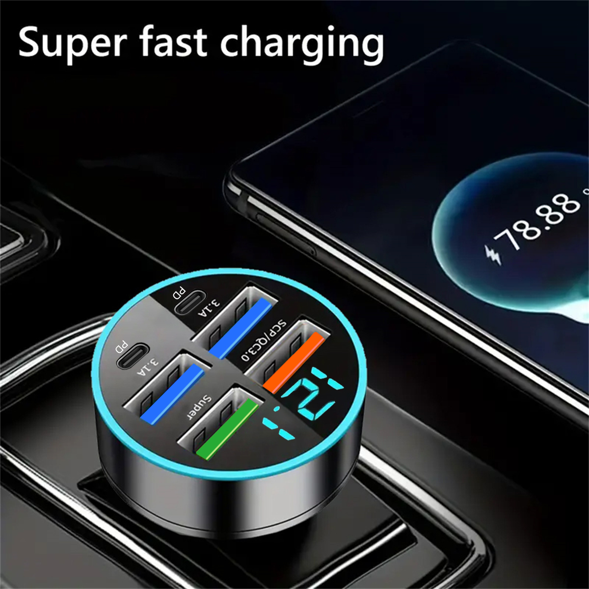 Insgesamt 250 W USB-Autoladegerät PD QC3.0 USB C Autotelefon-Ladegerät Typ C-Adapter für iPhone Xiaomi Samsung Huawei OPPO Schnellladung