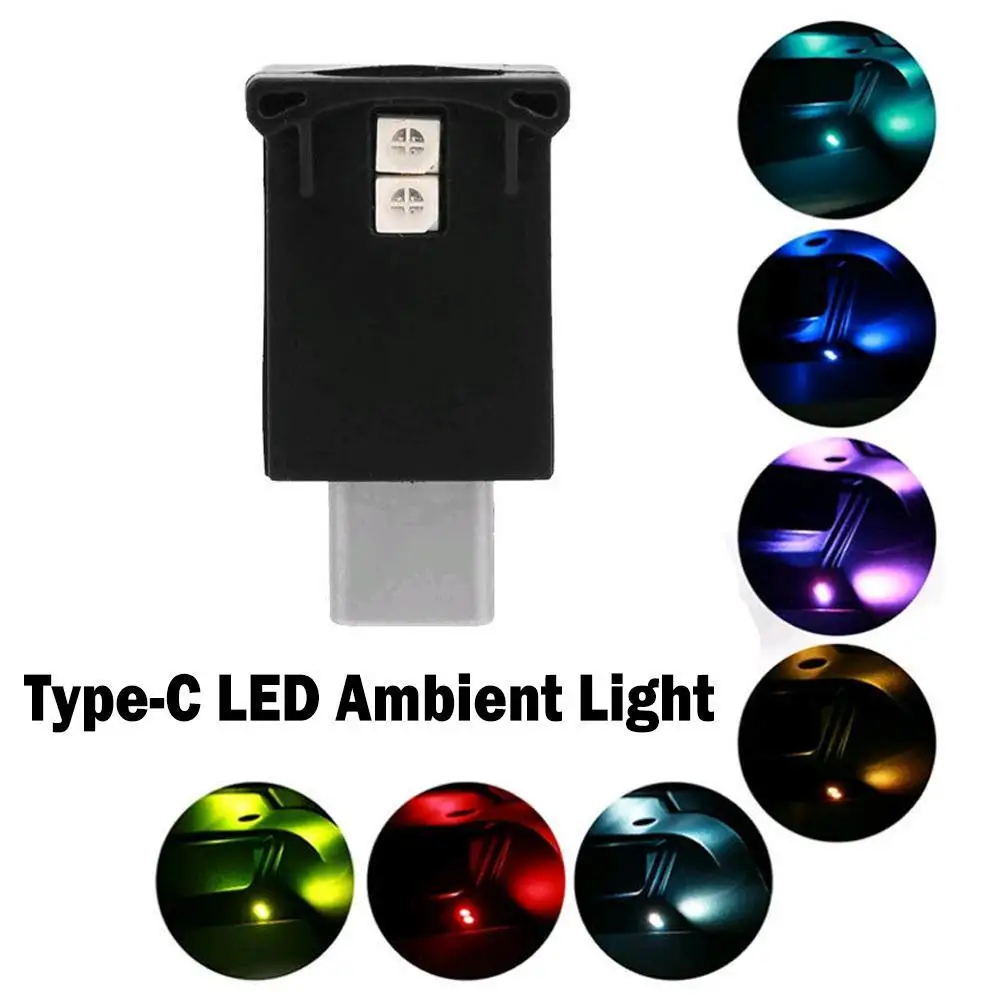 Lámpara de ambiente Interior ajustable tipo C para coche, luz LED ambiental, 8 colores, RGB, gradiente dinámico, brillo