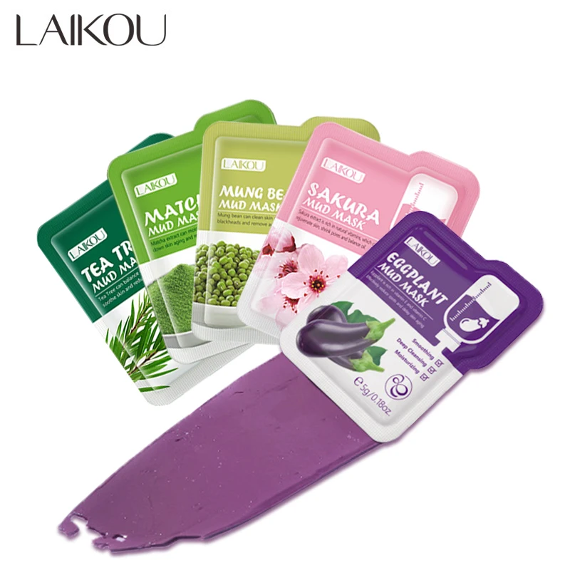 LAIKOU 5 Chiếc Mặt Nạ Bùn Mặt Nạ Đất Sét Sakura Matcha Cà Tím Tinh Đậu Xanh Kiểm Soát Dầu Làm Sạch Sâu Làm Trắng chăm Sóc Da Mặt