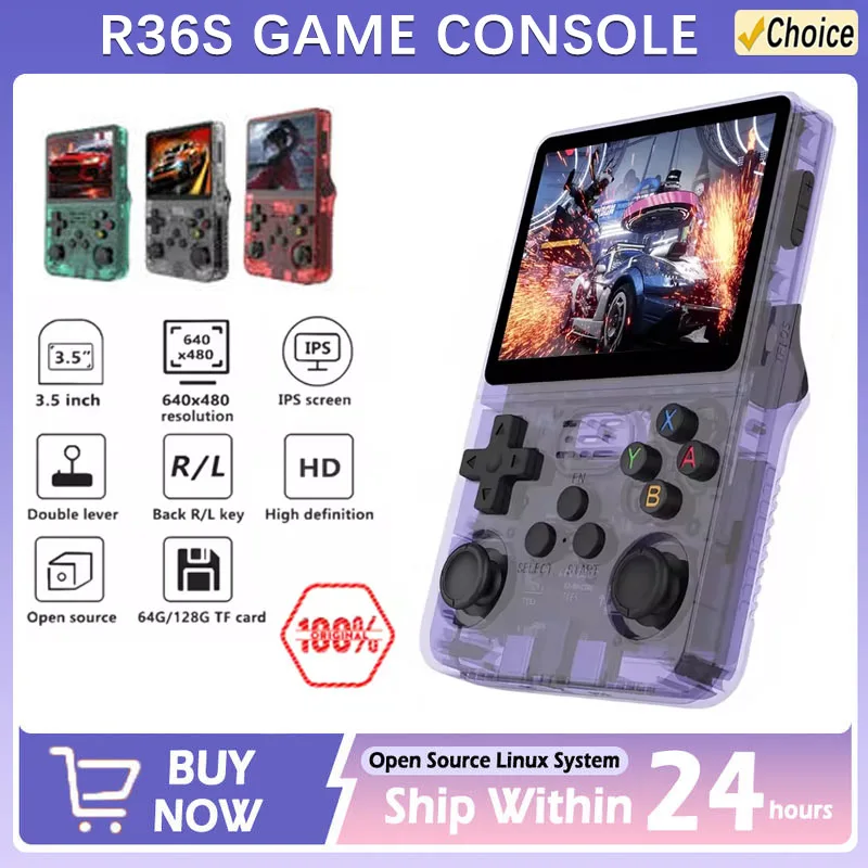 128G R36S Retro Handheld Video Game Console Linux System 3.5 Inch IPS Screen R35s Pro Portable Pocket Video Player 64GB Games