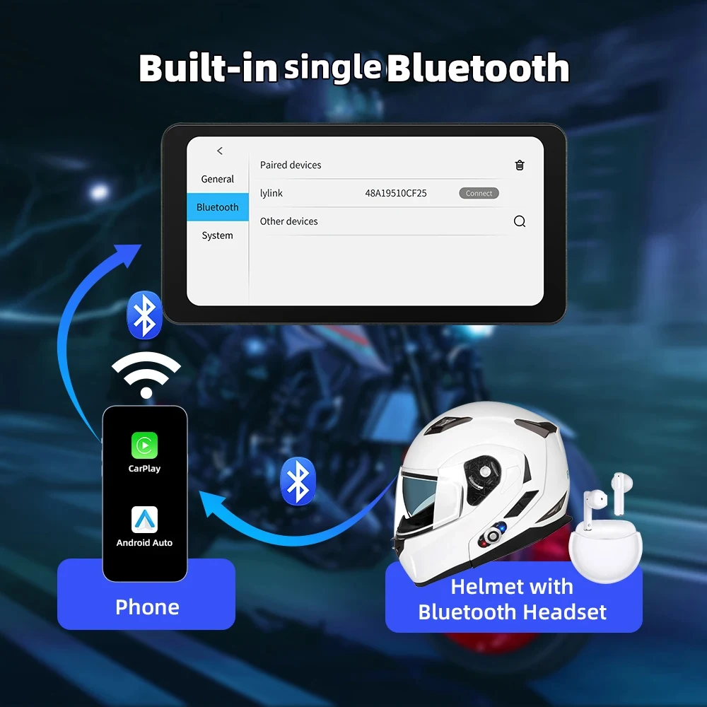 EKIY-Motocicleta CarPlay com GPS, Android sem fio, Auto Airplay tela, monitor de motocicleta portátil, DVR opcional, TPMS, 6.3in