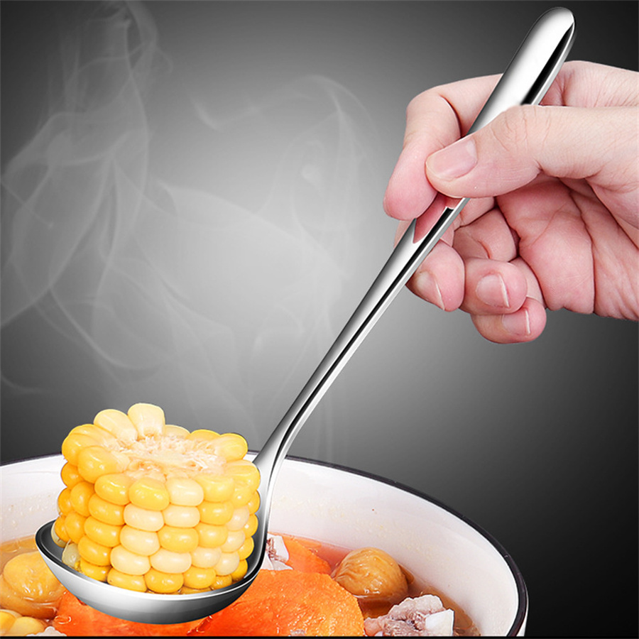 Cuillère à soupe en acier inoxydable, 5 pièces/1 pièce, cuillère à riz, manche long, ensemble d'ustensiles de cuisine