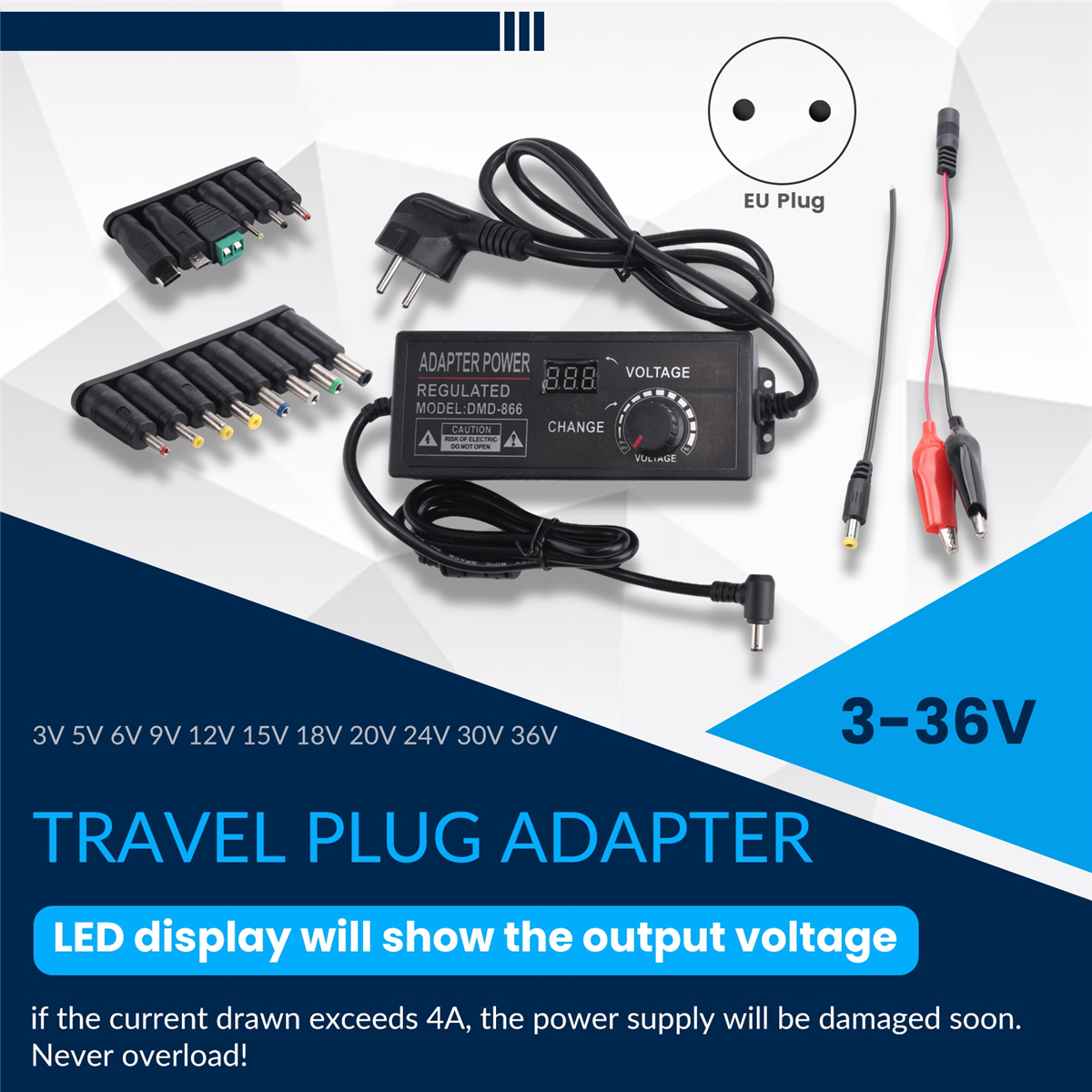 Fonte de alimentação universal 3-36v 4a 144w, 3v 5v 6v 9v 12v 15v 18v 20v 24v 30v 36v, comutação variável ajustável ac/dc plugue ue