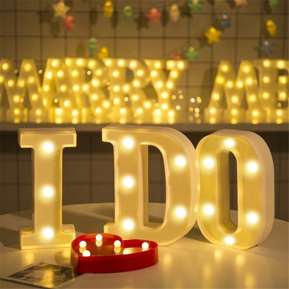 Ins vendita calda 26 lettere inglesi lampada di design a luce led per matrimonio compleanno proposta di luce colorata confessione notte a sorpresa
