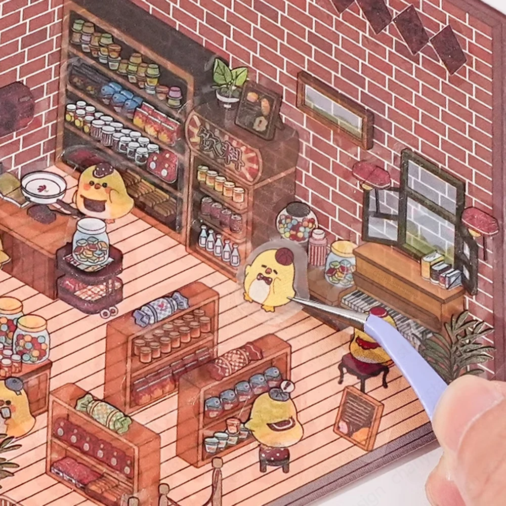 3D การ์ตูนฉากจิ๋วภูมิทัศน์สติกเกอร์ภาพซ้อนสติกเกอร์สามมิติของขวัญคริสต์มาสสําหรับเด็ก