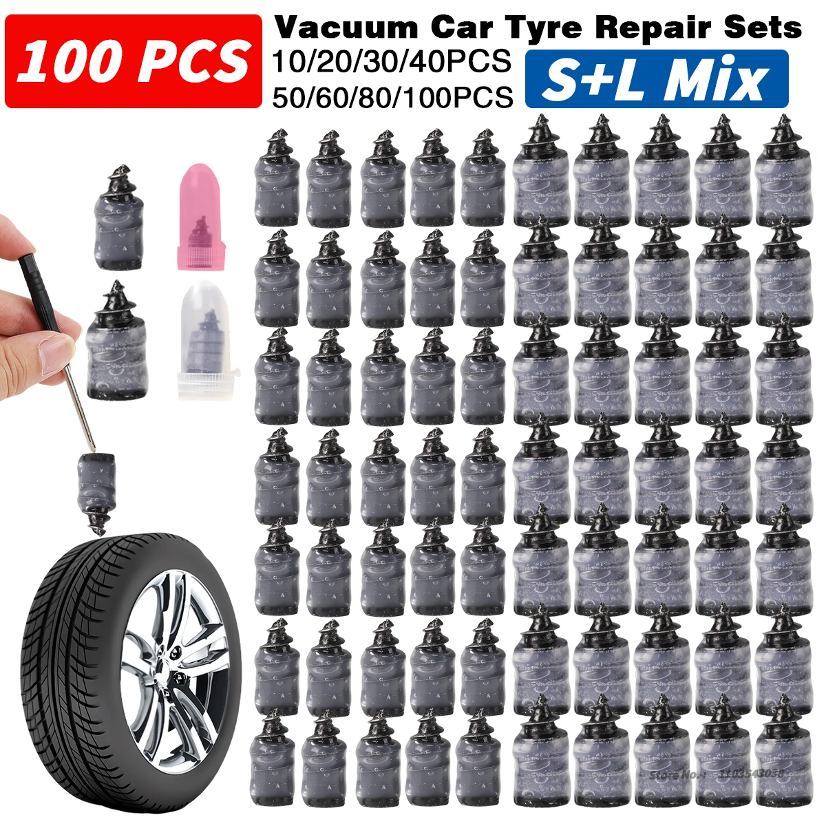 Clavo de goma Universal para reparación de neumáticos de coche, Kit de reparación de neumáticos sin cámara para motocicleta y coche, sin pegamento, 10-100 Uds.