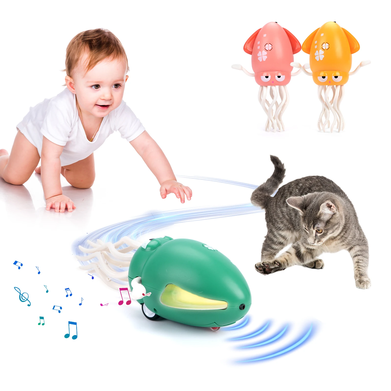 Dancing Squid Kids Electronic Pet Toys Interactive Development Toys Induction Lying Flat Squid with Light&Music Tummy Time Gifts