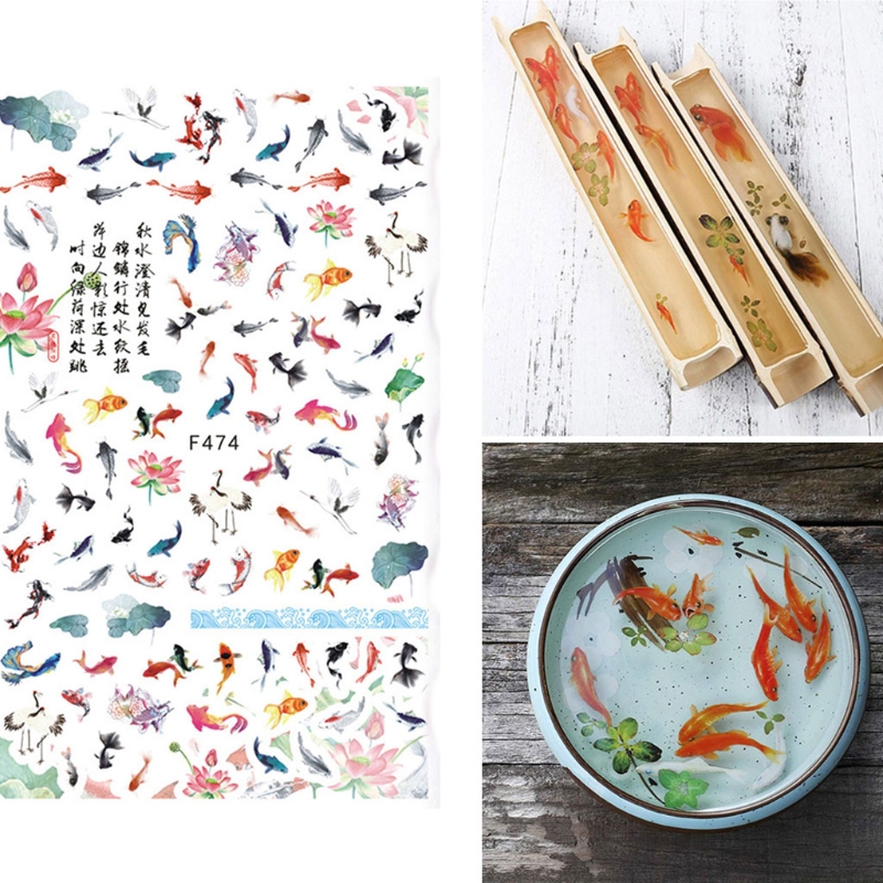 Наклейки с изображением золотой рыбки, украшения для дизайна ногтей, эпоксидная смола, наполнитель для форм, сделай сам, Прямая