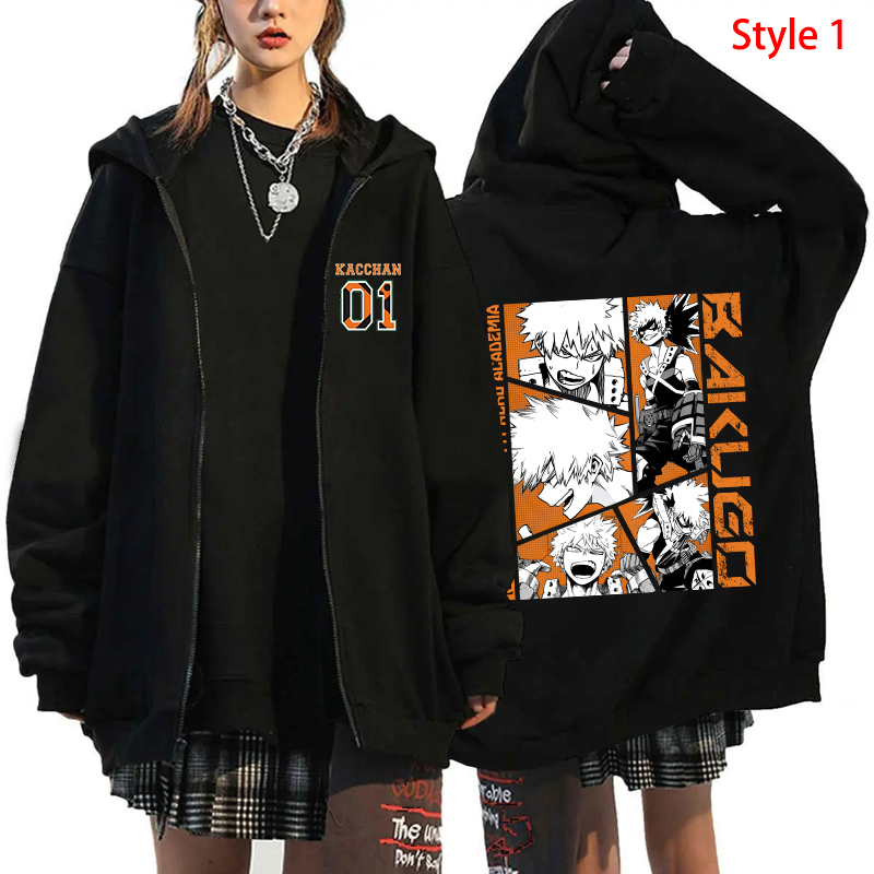 Nuevo Anime Deku Bakugou Katsuki Todoroki Shoto estampado cremallera sudadera moda mujeres hombres Otoño e Invierno abrigo suelto de manga larga