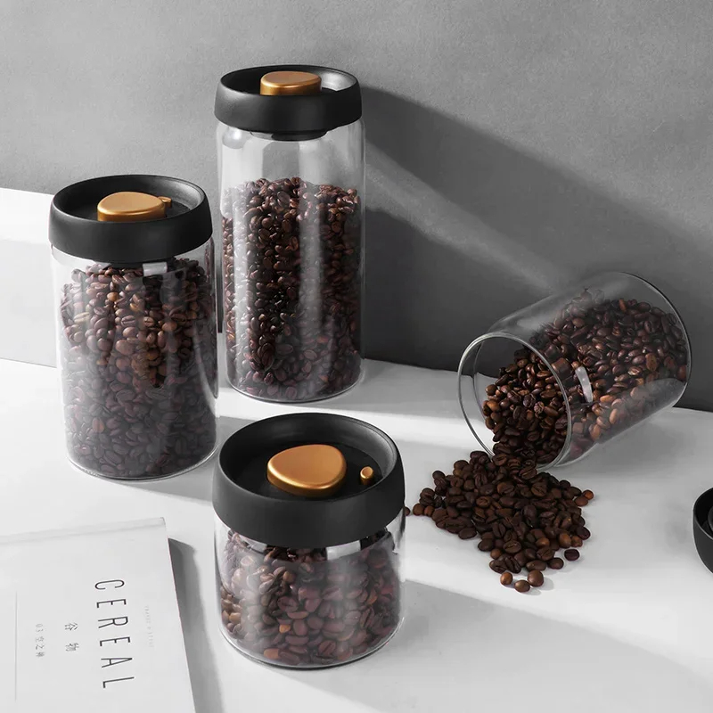 Coffee Beans Vacuum Sealed Tank Transparent Glass Food Storage Jars Household Moisture-proof Air Extraction Airtight Container