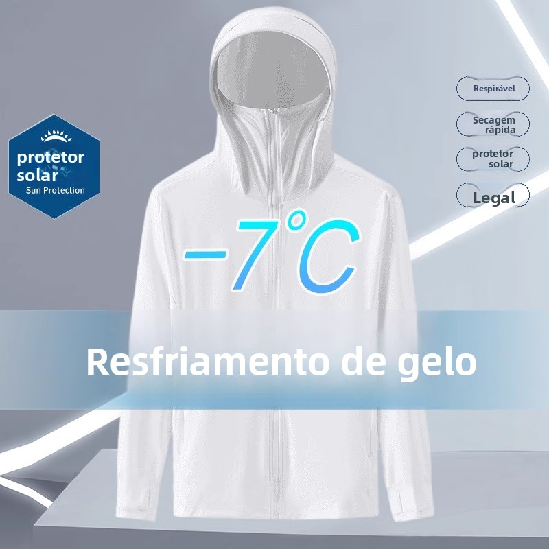 Roupa de Proteção Solar com Capuz em Seda Gelada para o Verão, Proteção UV, Moda Masculina para Pesca, Sem Marca