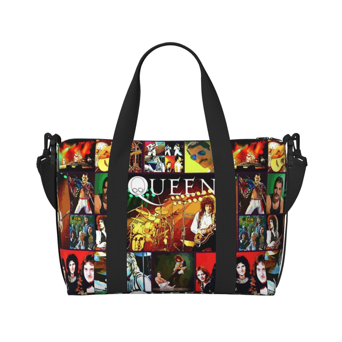 Benutzerdefinierte Freddie Mercury Queen Band Einkaufstasche Damen Große Kapazität Strand Gym Schulter Reisetasche