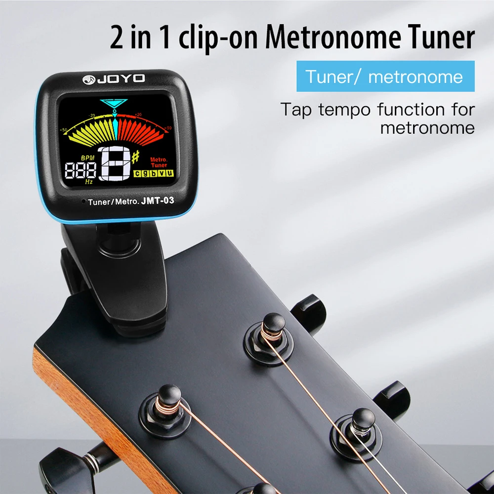 Afinador de guitarra JOYO JMT-03 con Clip giratorio de 360 grados función de metrónomo Tempo sintonizador electrónico para guitarra bajo ukelele