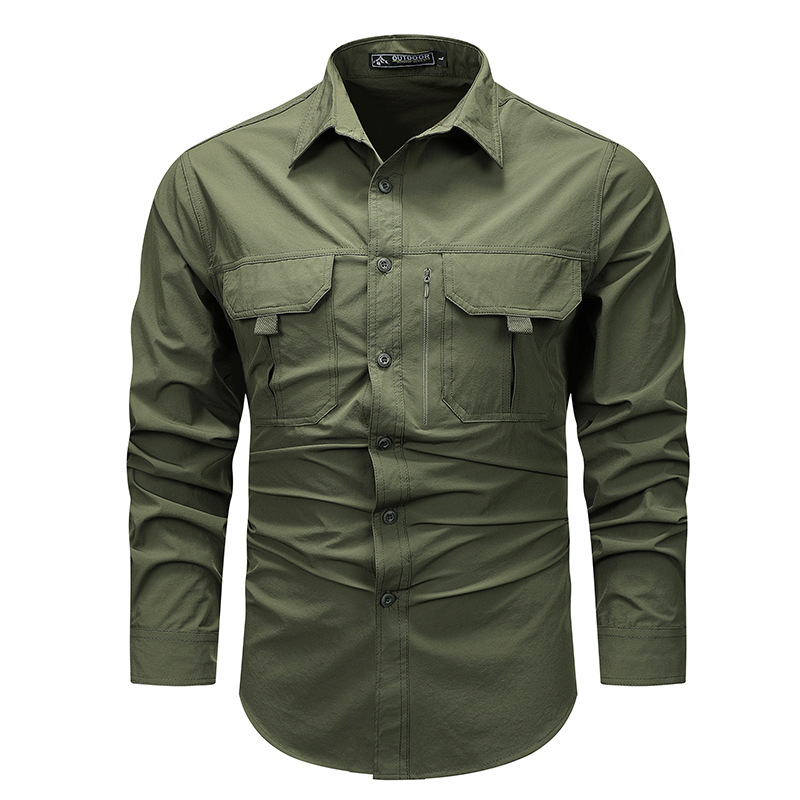 Camisas de manga larga para hombre, camisa de trabajo táctico, Tops informales para exteriores, multibolsillo, Campamento, caminata, camisas de carga, primavera y otoño