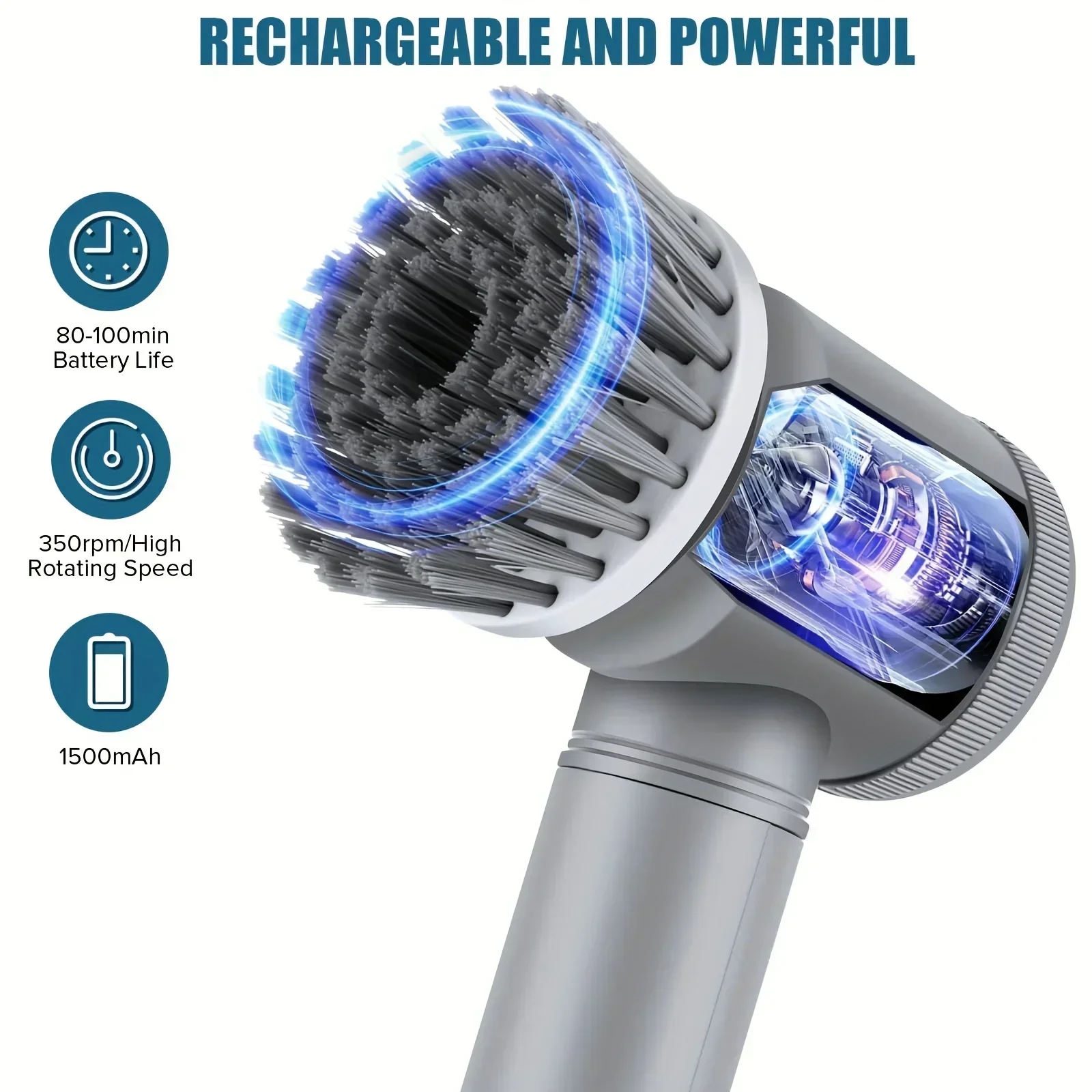 Depurador giratorio eléctrico, cepillo de limpieza inalámbrico para baño, depurador eléctrico con 5 cabezales de cepillo reemplazables, cepillo de limpieza eléctrico
