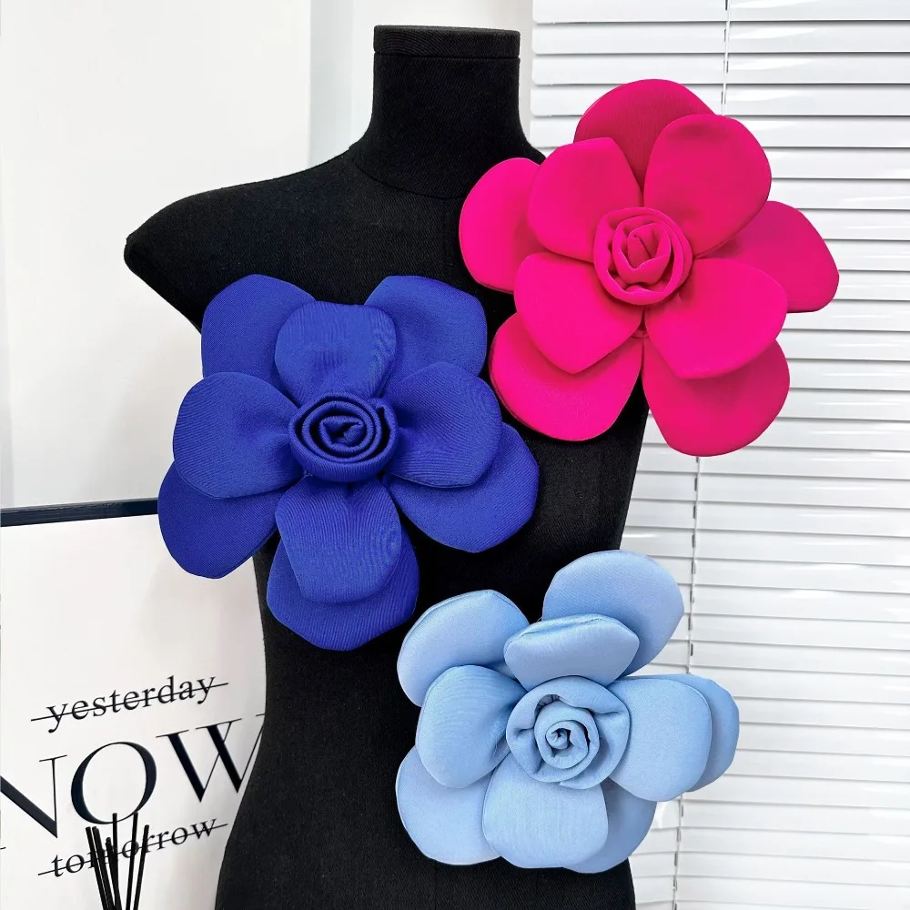 Bros Camellia 3D 22Cm Mode Korsase Bunga Besar Elegan Lembut Buatan Tangan Gaun Formal Indah Lencana Anak Perempuan