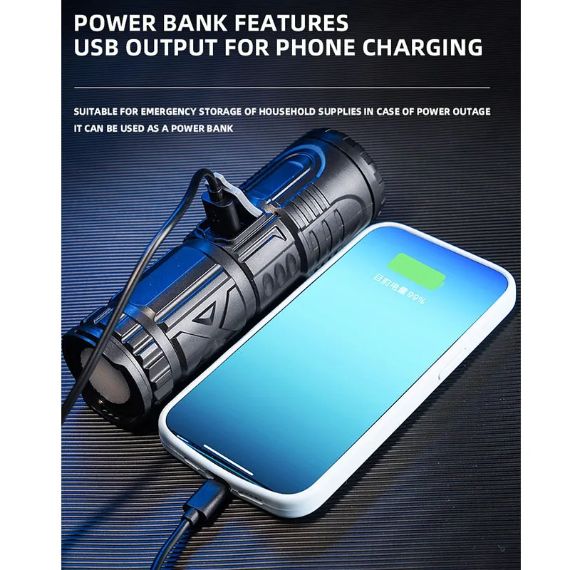 USB wiederaufladbare Outdoor-Taschenlampe AG55 Laser Docht Langstreckenlampe Notfall Power Bank Funktion LED-Licht Bergsteigen Taschenlampe