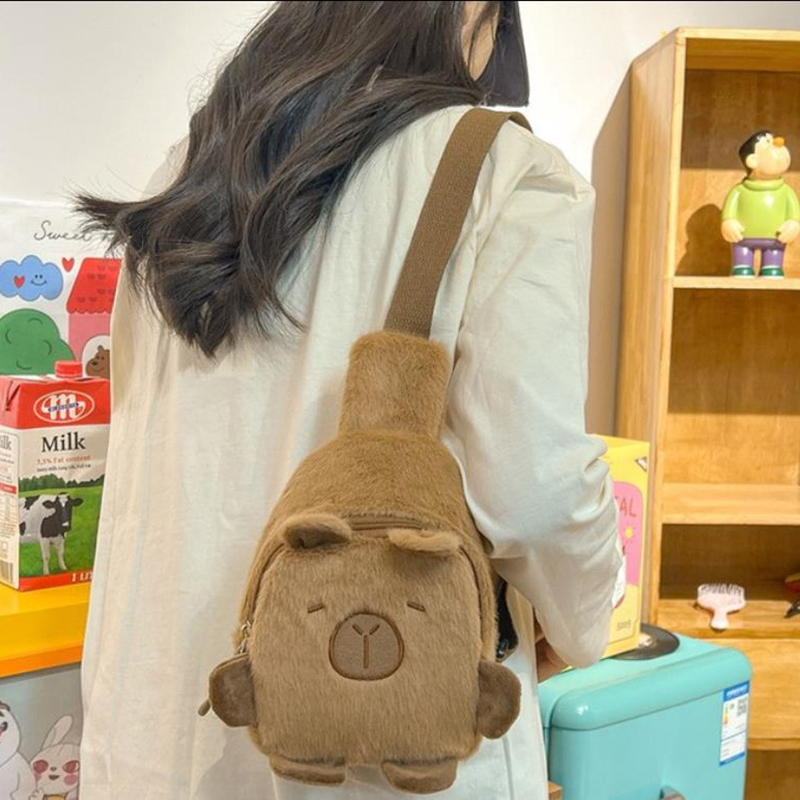 Cute Cartoon Capybara Crossbody Bag Coin Purse Large Capacity Chest Bag Mobile Phone Pouch