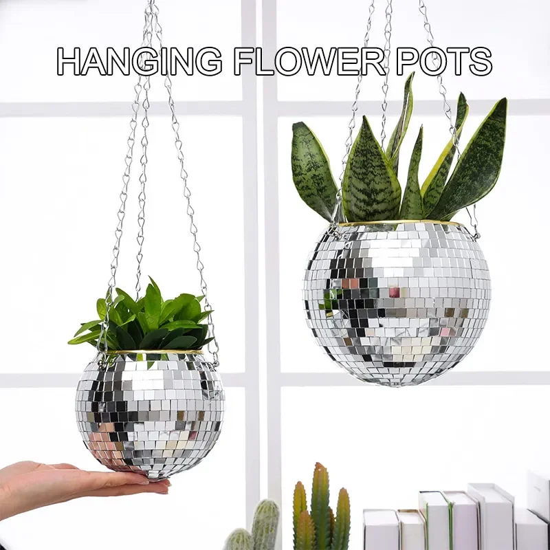 1PC Disco Ball Kreative Runde Blumentopf Hängenden Korb Kunststoff Glas Spiegel Pflanze Pflanzen Topf Sukkulenten Splitter