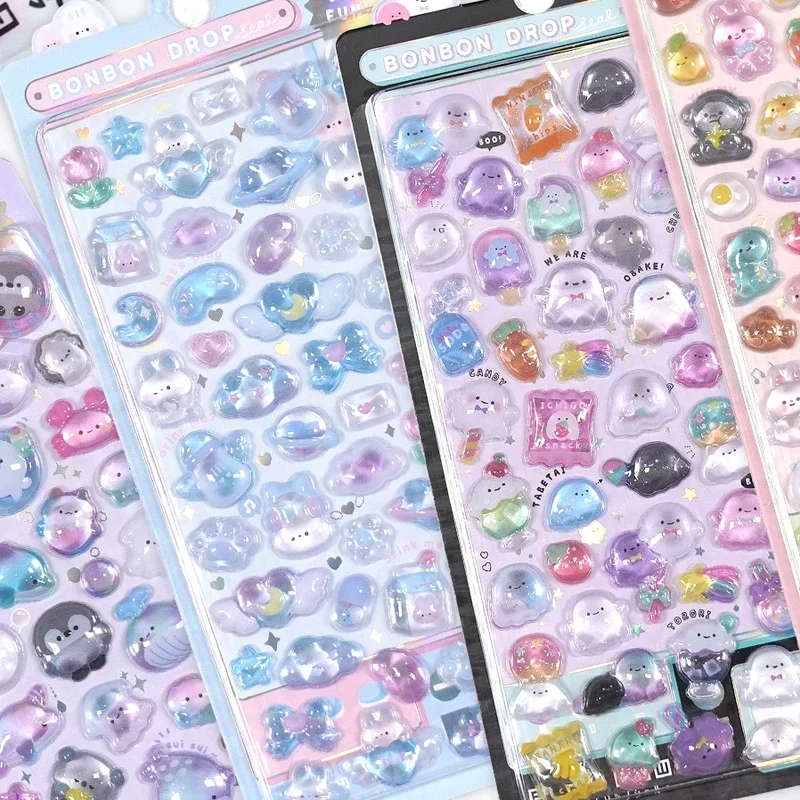 Criativo gota 3d alívio adesivos doces fantasma coelho diy scrapbooking papelaria adesivo diário decoração bonito adesivos materiais de arte