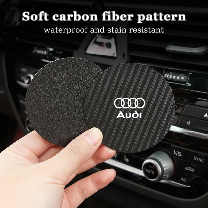 Tapete para taza de agua de coche, soporte para botella de fibra de carbono, antideslizante, para Audi A1, A3, A4, A5, A6, A7, A8, Q2, Q3, Q5, Q7, Q8, Quattro S7, S8, S3, S4, 2 uds.