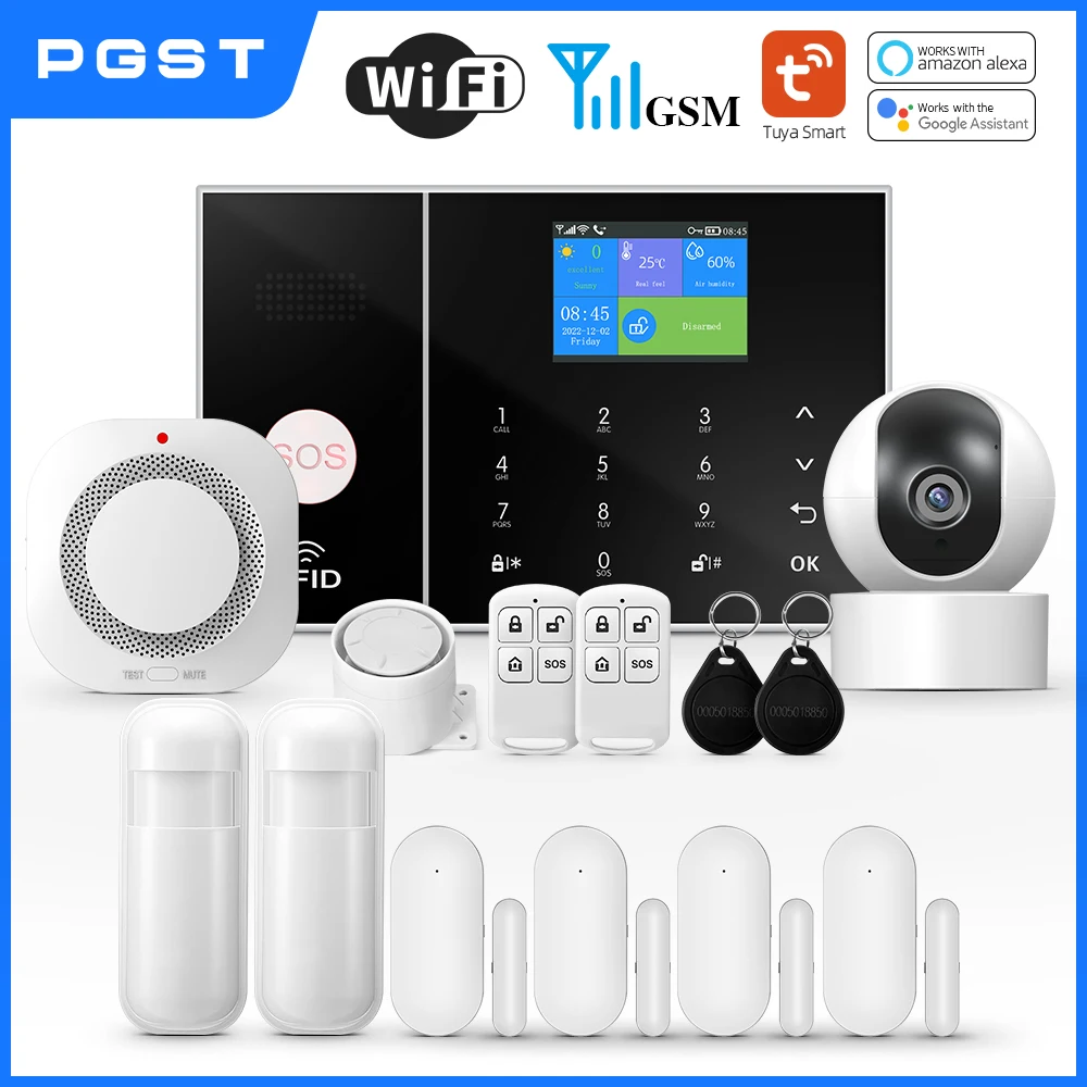 Pgst-sistema de alarme inteligente para segurança doméstica, wifi, gsm, porta e sensor de movimento, controle de aplicativo inteligente tuya, trabalhe com alexa