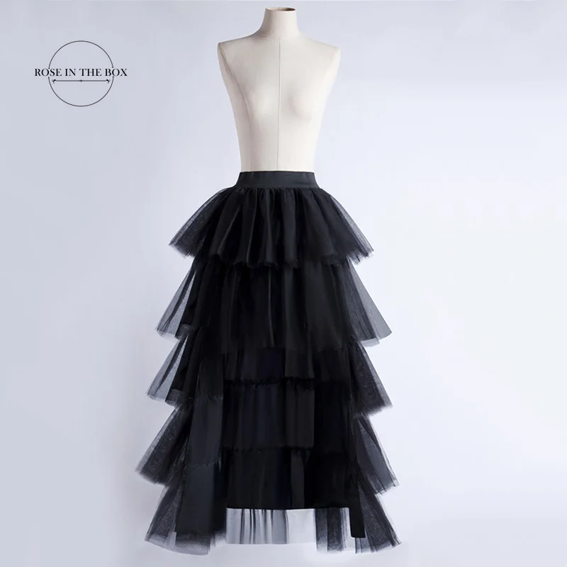 Faldas tutú largas altas y bajas para mujer, falda de fiesta de boda para ocasiones especiales de princesa esponjosa en capas de tul con cintura elástica