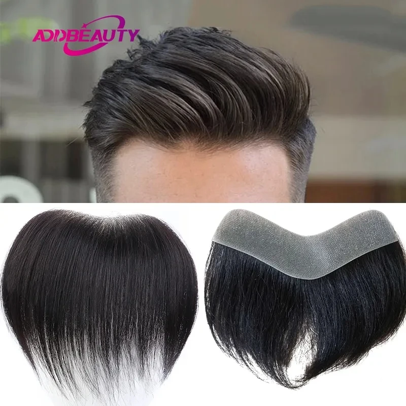 Homens peruca pu v estilo frente perucas de cabelo humano indiano humano remy substituição em linha reta peruca cor natural 6 polegadas 100%
