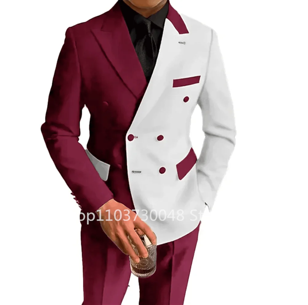 Moda 2-częściowe garnitury ślubne męskie Slim Fit Peak Lapel Double Breasted Blazer Pants Formal Business Groom Tuxedos Costume Homme