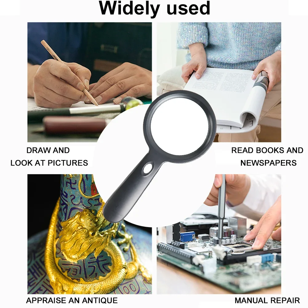 Lupa de mano con luz LED, lupa portátil de 45X con 12/3 LEDs, para lectura de libros y periódicos, joyería