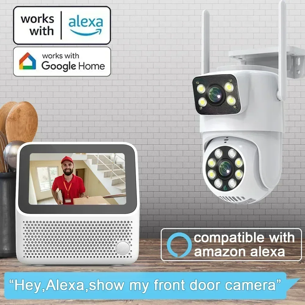 4K 8MP Tuya Dual เลนส์ PTZ WIFI กล้อง Full HD Dual หน้าจอ Ai มนุษย์การติดตามอัตโนมัติกลางแจ้ง 4MP Security การเฝ้าระวังวิดีโอกล้อง