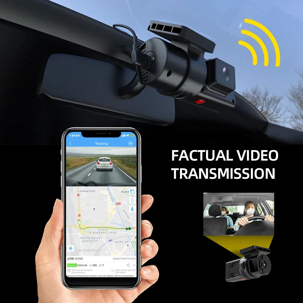 JC181 Mini Dual Dash Cam 4G DVR WiFi USB Câmera rotativa para carro 1080P GPS Evento Vídeo G-Sensor Corte de combustível