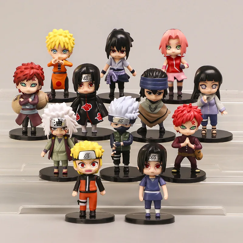 Quente 12 pçs/set anime naruto shippuden hinata sasuke itachi kakashi gaara figura brinquedos q versão pvc estatueta modelo bonecas presentes