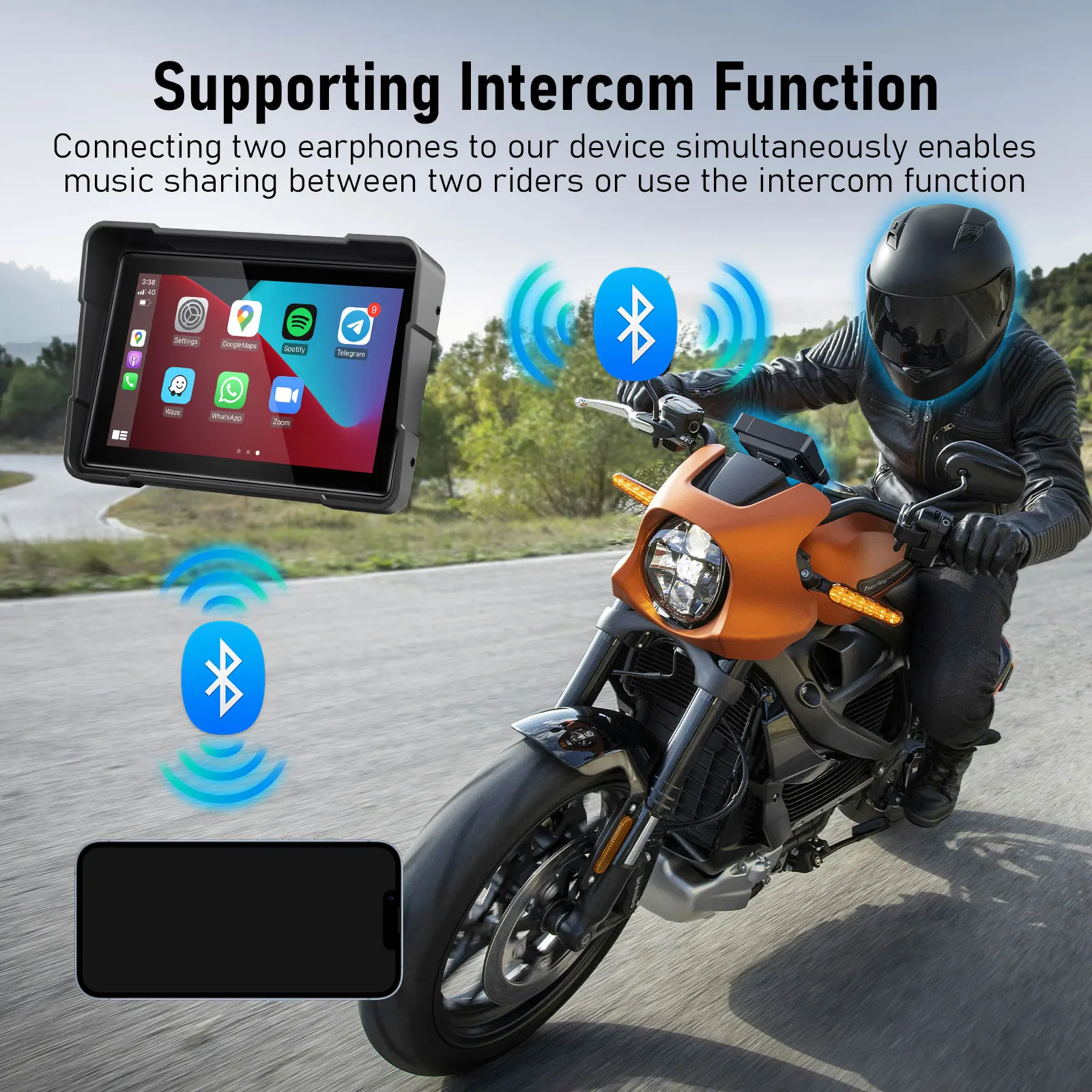 Lemorele Tela GPS para motocicleta de 5 polegadas com DVR opcional, CarPlay sem fio e Android Auto, display de navegação portátil