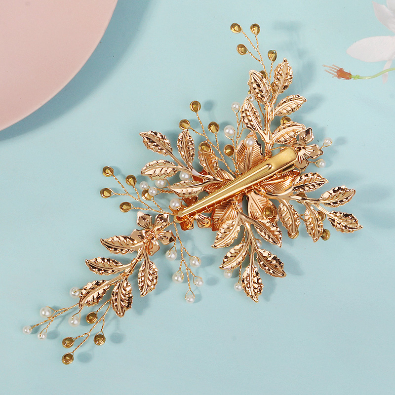 Flower Leaf Pearl Rhinestone Hair Clip Luxury Bridal Headpiece Hair Accessories Fashion Bridal Barrettes